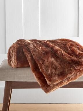Hotel Collection Lynx Faux Fur Throw, 50" x 60", Honey, NWT (TRW2)